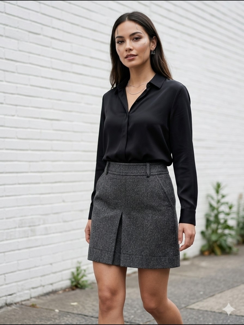 Espirit Womens Charcoal Tweed Gray Pleated Wool-Blend Skirt Dark Academia
